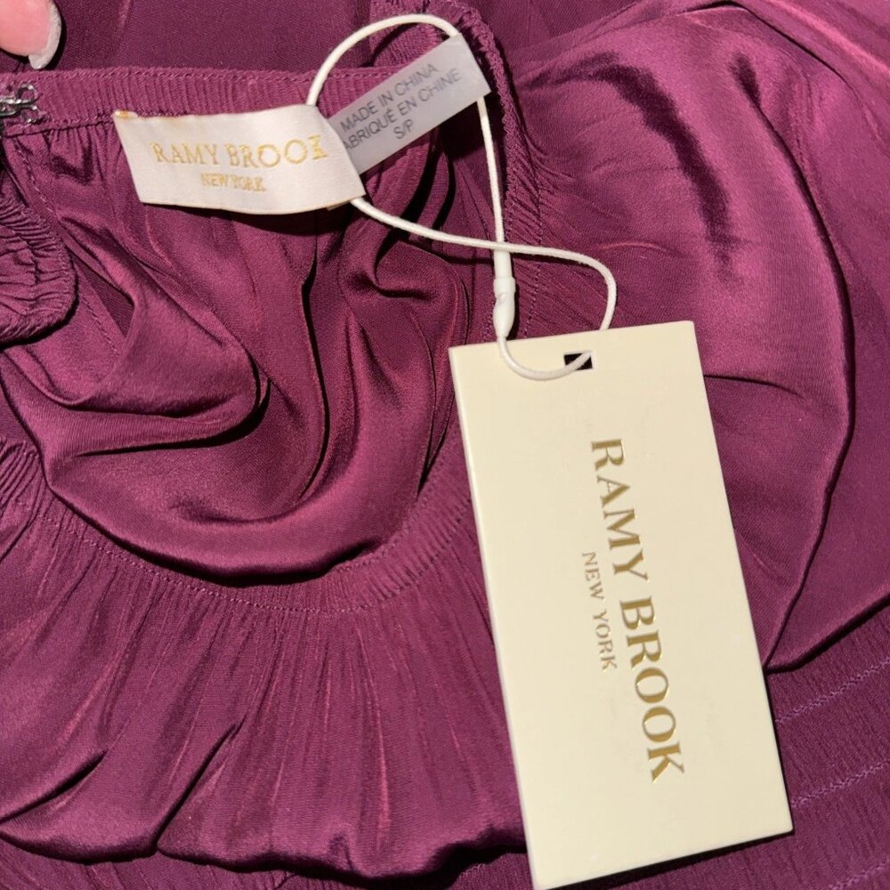Ramy Brook Lauren Cold Shoulder Smocked Mini Dress in Merlot Size Small NWT - Picture 4 of 6